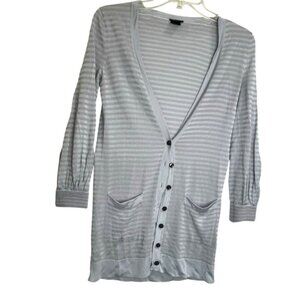 Club Monaco Wool Striped Pockets V Neck Cardigan Lightweight Sweater Knit Button